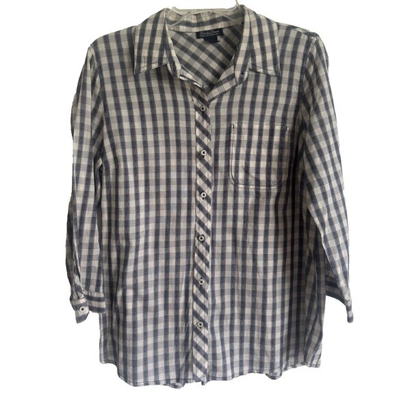 Lucky Brand Plaid Button-Up Shirt Womens Medium 3/4 Sleeve Lightweight Western - Picture 8 of 8